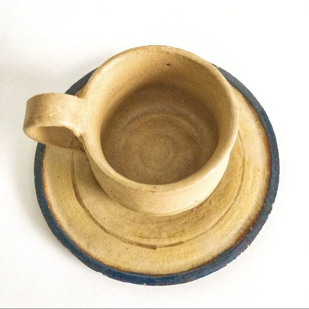 Hand Thrown Artisan Pottery Coffee Cup & Saucer